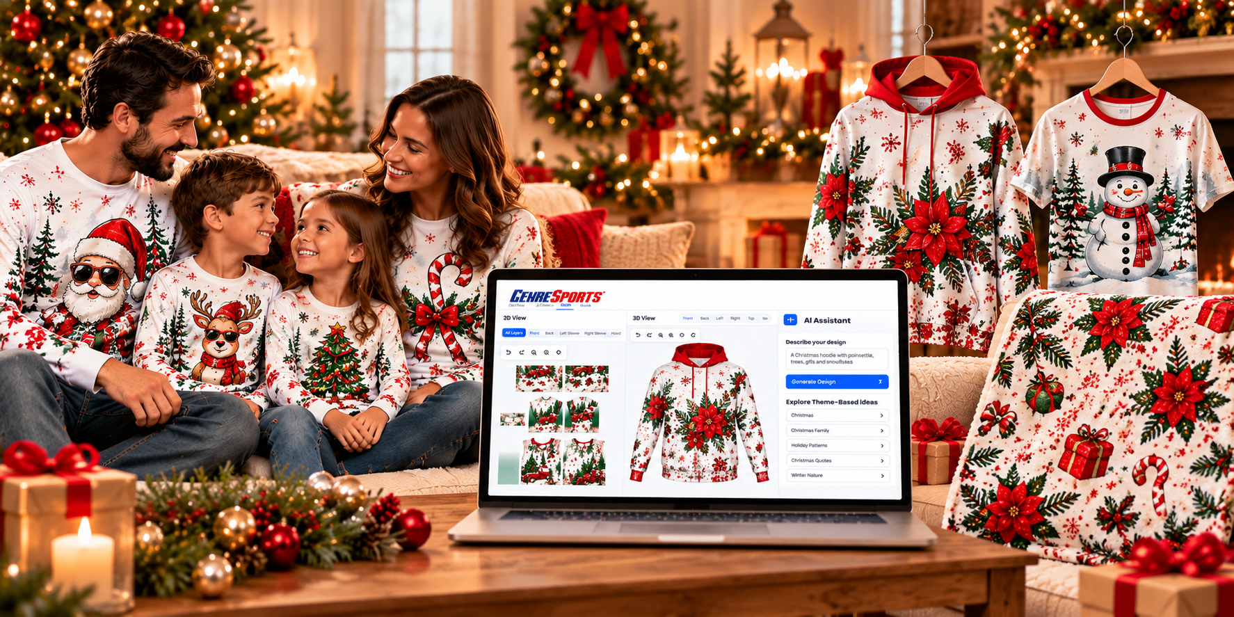 custom christmas apparel and blankets for holiday gifting.